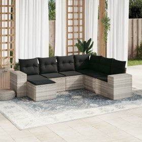 Set de sofás de jardín 7 pzas con cojines ratán PE gris claro de , Conjuntos de jardín - Ref: Foro24-3222901, Precio: 506,99 ...