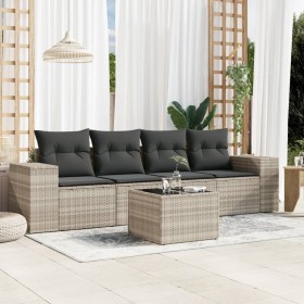 Garden sofa set and cushions 5 pieces light gray synthetic rattan by , Modular outdoor sofas - Ref: Foro24-3222291, Price: 37...