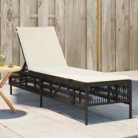 Lounger with brown synthetic rattan cushion by , Loungers - Ref: Foro24-4002738, Price: 140,41 €, Discount: %