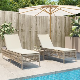 Sun loungers with side table, 2 units, synthetic beige rattan by , Loungers - Ref: Foro24-4002750, Price: 267,80 €, Discount: %