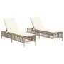 Sun loungers with side table, 2 units, synthetic beige rattan by , Loungers - Ref: Foro24-4002750, Price: 267,80 €, Discount: %