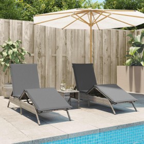 Sun loungers with cushions, 2 units, synthetic gray rattan by , Loungers - Ref: Foro24-3261580, Price: 275,57 €, Discount: %