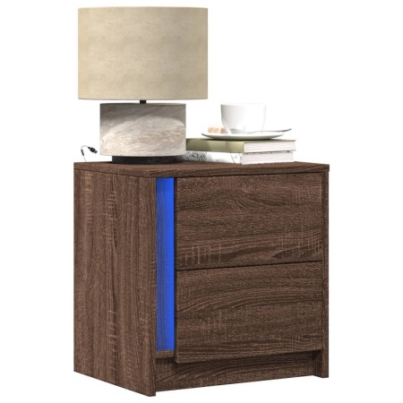 Nightstand with LED lights made of engineered oak wood in brown. by , Nightstands - Ref: Foro24-852059, Price: 57,00 €, Disco...