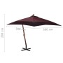 Hanging umbrella with red Bordeaux fir wood pole 3x3m by vidaXL, Umbrellas - Ref: Foro24-313776, Price: 157,37 €, Discount: %