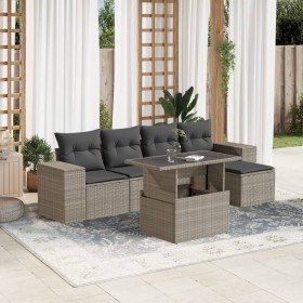 Gartensofagarnitur 6-teilig mit grauen Polstern aus synthetischem Rattan von , Gartensets - Ref: Foro24-3269132, Preis: 495,6...