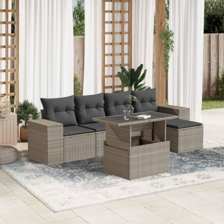 Garden sofa set 6 pieces and gray synthetic rattan cushions by , Garden sets - Ref: Foro24-3269132, Price: 495,66 €, Discount: %