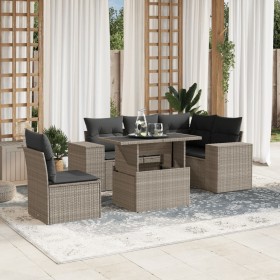 Garden sofa set 6 pieces and gray synthetic rattan cushions by , Garden sets - Ref: Foro24-3269172, Price: 533,84 €, Discount: %