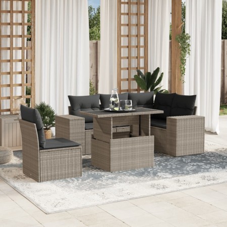 Gartensofagarnitur 6-teilig mit grauen Polstern aus synthetischem Rattan von , Gartensets - Ref: Foro24-3269172, Preis: 511,8...