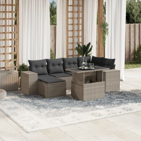 7-piece garden sofa set with light gray PE rattan cushions by , Garden sets - Ref: Foro24-3269312, Price: 561,21 €, Discount: %