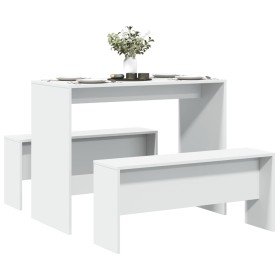 3-piece dining table and bench set, white engineered wood by , Furniture sets for kitchens and dining rooms - Ref: Foro24-855...