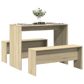 Dining table and benches 3 pieces engineered wood Sonoma oak by , Furniture sets for kitchens and dining rooms - Ref: Foro24-...