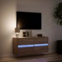 Mueble de TV de pared con luces LED marrón roble 100x31x45 cm de , Muebles TV - Ref: Foro24-852298, Precio: 91,49 €, Descuent...