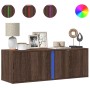 Wall-mounted TV stand with LED lights in brown oak color, 100x31x35 cm. by , TV Furniture - Ref: Foro24-852270, Price: 66,94 ...