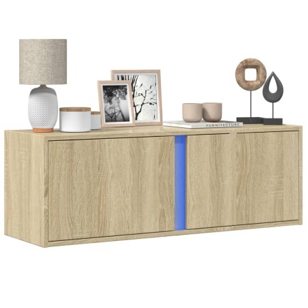 Wall-mounted TV stand with LED lights Sonoma oak 100x31x35 cm by , TV Furniture - Ref: Foro24-852266, Price: 65,01 €, Discoun...