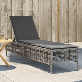 Sun lounger with synthetic rattan and grey cushion by , Loungers - Ref: Foro24-4002739, Price: 140,99 €, Discount: %