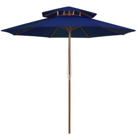 Sombrilla de dos pisos palo de madera azul 270 cm de vidaXL, Sombrillas - Ref: Foro24-313767, Precio: 90,98 €, Descuento: %