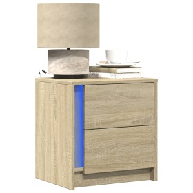 Bedside table with LED lights made of engineered oak wood in Sonoma oak color. by , Nightstands - Ref: Foro24-852051, Price: ...