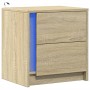 Bedside table with LED lights made of engineered oak wood in Sonoma oak color. by , Nightstands - Ref: Foro24-852051, Price: ...