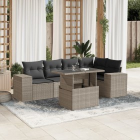 Garden sofa set 6 pieces and gray synthetic rattan cushions by , Garden sets - Ref: Foro24-3269152, Price: 533,84 €, Discount: %