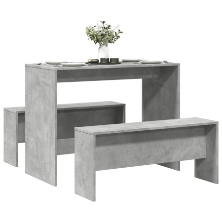 Mesa y bancos de comedor 3 pzas madera ingeniería gris hormigón de , muebles para cocinas y comedores - Ref: Foro24-855533, P...