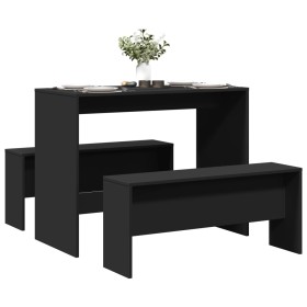 3-piece dining table and bench set, engineered wood, black by , Furniture sets for kitchens and dining rooms - Ref: Foro24-85...