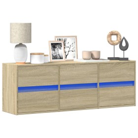 Wall-mounted TV unit with LED lights Sonoma oak 130x31x45 cm by , TV Furniture - Ref: Foro24-852301, Price: 111,99 €, Discoun...