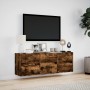 Wall-mounted TV unit with LED lights in smoked oak, 130x31x45 cm. by , TV Furniture - Ref: Foro24-852303, Price: 111,37 €, Di...