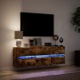 Wall-mounted TV unit with LED lights in smoked oak, 130x31x45 cm. by , TV Furniture - Ref: Foro24-852303, Price: 111,37 €, Di...