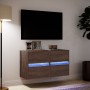 Wall-mounted TV furniture with LED lights, 2 units, brown oak, 41x31x45 cm. by , TV Furniture - Ref: Foro24-852284, Price: 10...