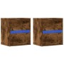 Wall-mounted bedside tables with LED lights 2 units smoked oak by , Nightstands - Ref: Foro24-3307970, Price: 102,61 €, Disco...