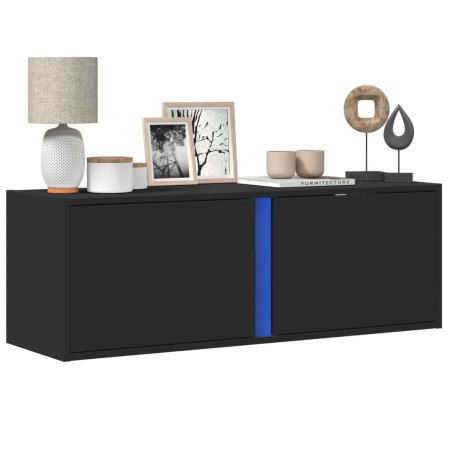 Wall-mounted TV stand with LED lights black 100x31x35 cm by , TV Furniture - Ref: Foro24-852265, Price: 66,94 €, Discount: %