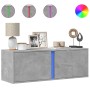 Wall-mounted TV stand with LED lights in concrete gray, 100x31x35 cm. by , TV Furniture - Ref: Foro24-852267, Price: 65,13 €,...