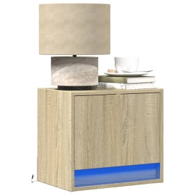 Wall-mounted bedside tables with LED lights, 2 units Sonoma oak by , Nightstands - Ref: Foro24-852080, Price: 81,99 €, Discou...