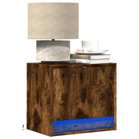 Wall-mounted bedside tables with LED lights 2 units smoked oak by , Nightstands - Ref: Foro24-852084, Price: 81,99 €, Discoun...