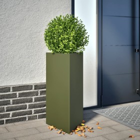 Triangular planters 2 units olive green steel 40x34.5x70 cm by , Pots and planters - Ref: Foro24-851164, Price: 108,37 €, Dis...