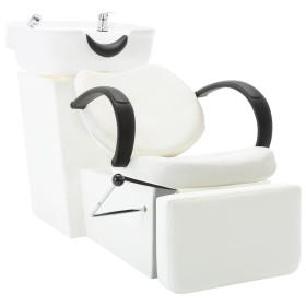 White synthetic leather hair salon shampoo chair by , Hairdressing chairs - Ref: Foro24-110314, Price: 348,43 €, Discount: %