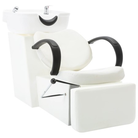 White synthetic leather hair salon shampoo chair by , Hairdressing chairs - Ref: Foro24-110314, Price: 330,14 €, Discount: %