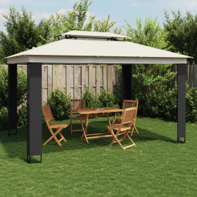 Gazebo with double cream fabric roof 3.94x2.96 m by , Tents and gazebos - Ref: Foro24-368446, Price: 375,12 €, Discount: %