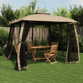 Double-roof gazebo with taupe steel mesh walls 2.93x2.93 m by , Tents and gazebos - Ref: Foro24-368450, Price: 238,82 €, Disc...