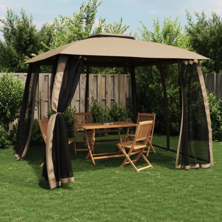 Double-roof gazebo with taupe steel mesh walls 2.93x2.93 m by , Tents and gazebos - Ref: Foro24-368450, Price: 239,99 €, Disc...