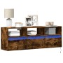 Wall-mounted TV stand with LED lights in smoked oak, 130x31x45 cm. by , TV Furniture - Ref: Foro24-852345, Price: 105,56 €, D...