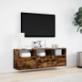 Wall-mounted TV stand with LED lights in smoked oak, 130x31x45 cm. by , TV Furniture - Ref: Foro24-852345, Price: 105,56 €, D...