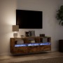 Wall-mounted TV stand with LED lights in smoked oak, 130x31x45 cm. by , TV Furniture - Ref: Foro24-852345, Price: 105,99 €, D...