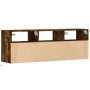 Wall-mounted TV stand with LED lights in smoked oak, 130x31x45 cm. by , TV Furniture - Ref: Foro24-852345, Price: 105,99 €, D...