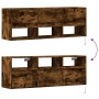 Wall-mounted TV stand with LED lights in smoked oak, 130x31x45 cm. by , TV Furniture - Ref: Foro24-852345, Price: 105,56 €, D...