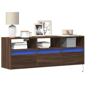 Wall-mounted TV stand with LED lights in brown oak color, 130x31x45 cm. by , TV Furniture - Ref: Foro24-852347, Price: 109,99...