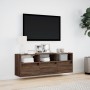 Wall-mounted TV stand with LED lights in brown oak color, 130x31x45 cm. by , TV Furniture - Ref: Foro24-852347, Price: 108,98...