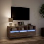 Wall-mounted TV stand with LED lights in brown oak color, 130x31x45 cm. by , TV Furniture - Ref: Foro24-852347, Price: 108,98...