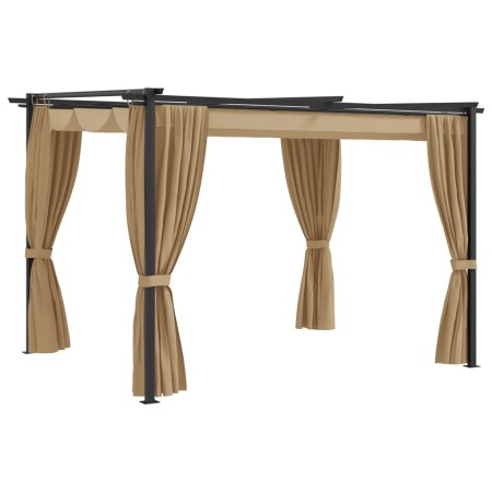 Cenador con cortinas acero gris taupe 3x3 m de vidaXL, Carpas y cenadores - Ref: Foro24-313897, Precio: 342,33 €, Descuento: %