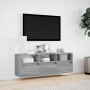 Wall-mounted TV stand with LED lights in Sonoma gray, 130x31x45 cm. by , TV Furniture - Ref: Foro24-852346, Price: 108,98 €, ...